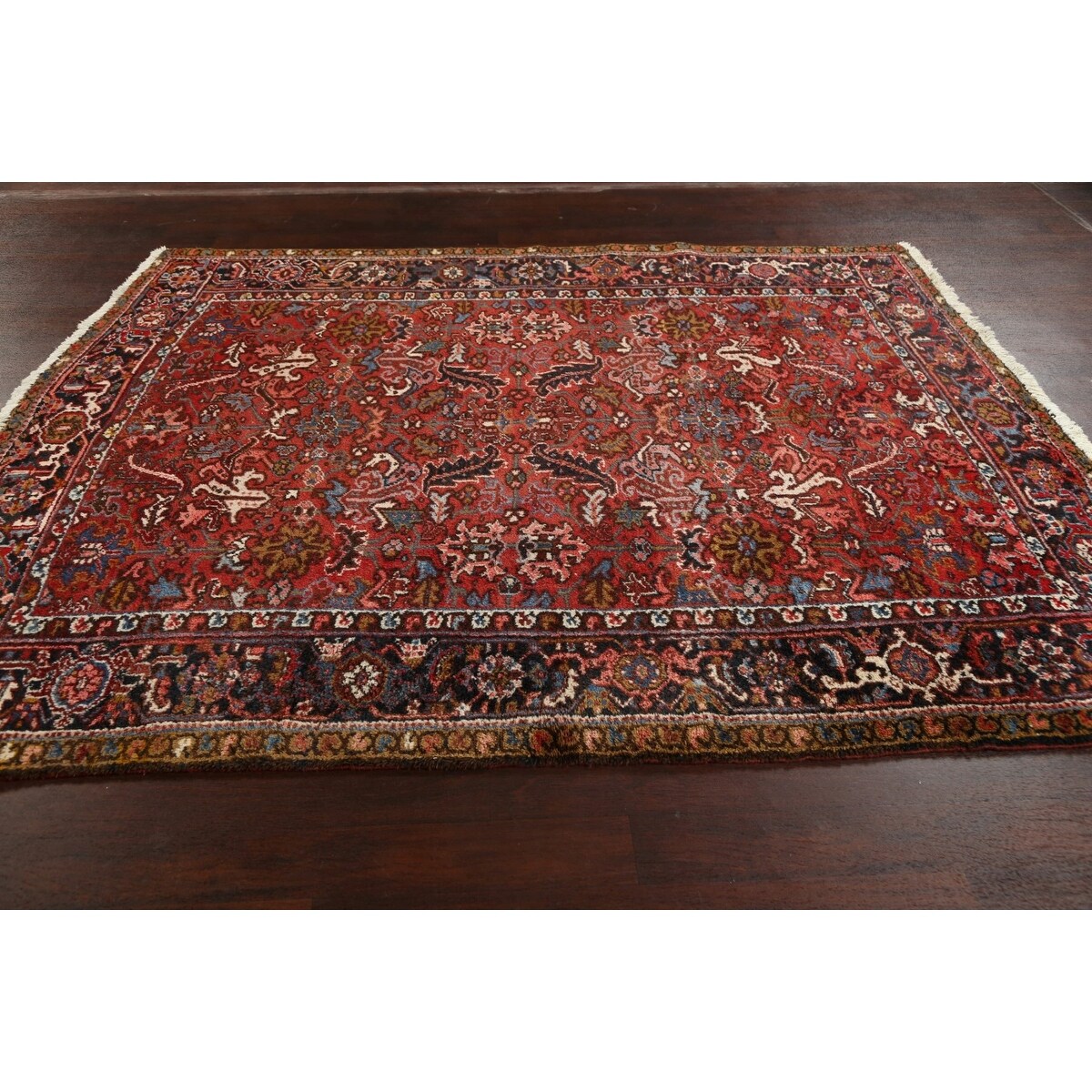 Vintage Traditional Heriz Persian Area Rug Handmade Wool Carpet - 7'2" x 8'9"