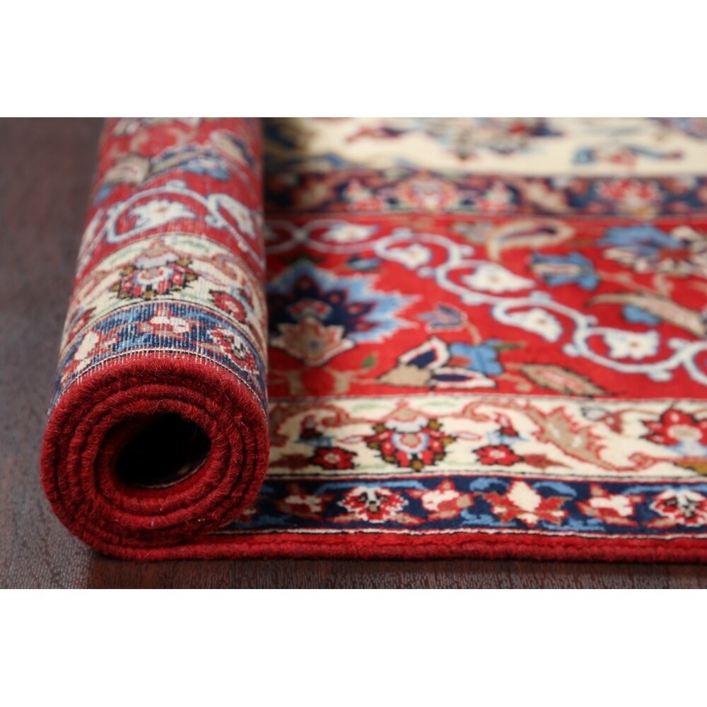 Vintage Traditional Isfahan Medallion Handmade Wool Persian Area Rug - 13'8" x 10'2"