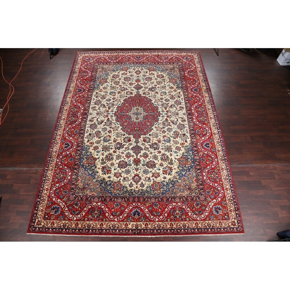 Vintage Traditional Isfahan Medallion Handmade Wool Persian Area Rug - 13'8" x 10'2"