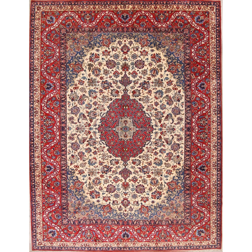 Vintage Traditional Isfahan Medallion Handmade Wool Persian Area Rug - 13'8" x 10'2"