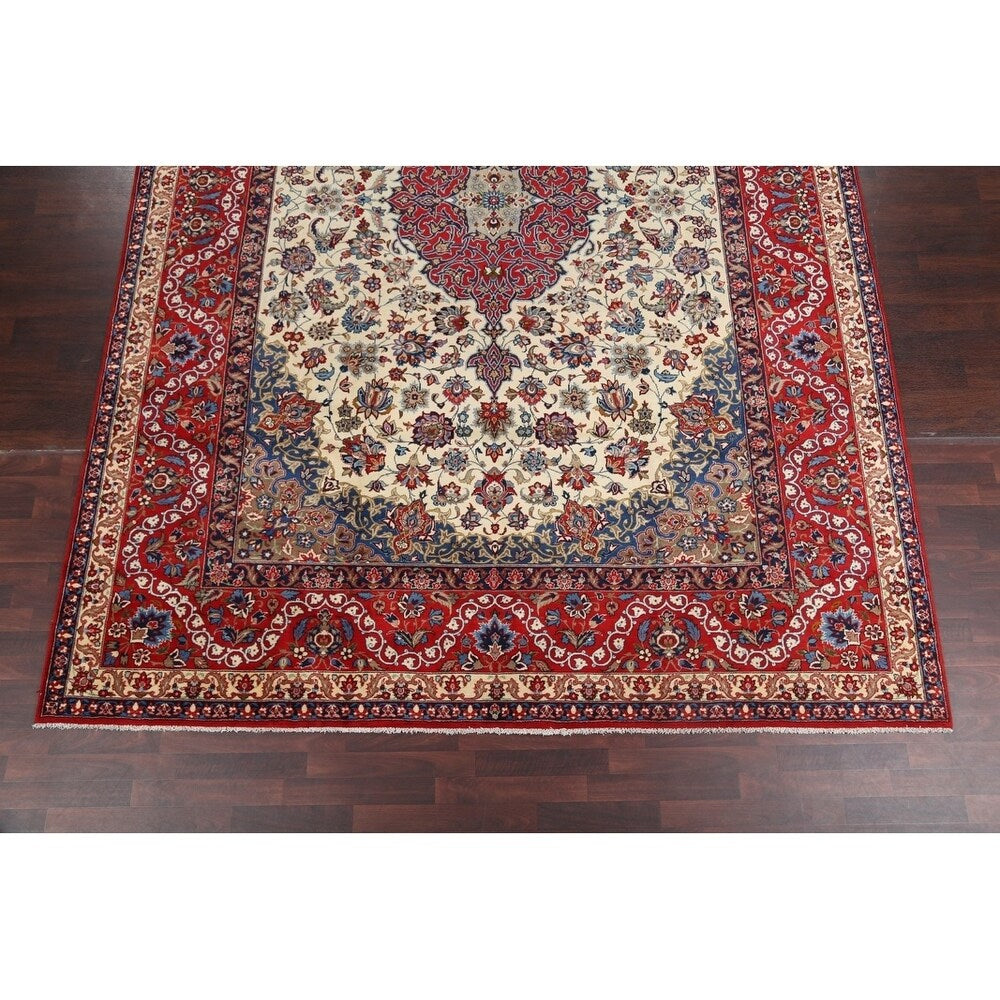 Vintage Traditional Isfahan Medallion Handmade Wool Persian Area Rug - 13'8" x 10'2"