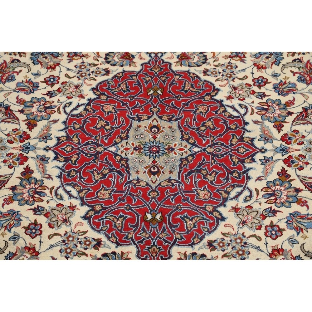 Vintage Traditional Isfahan Medallion Handmade Wool Persian Area Rug - 13'8" x 10'2"