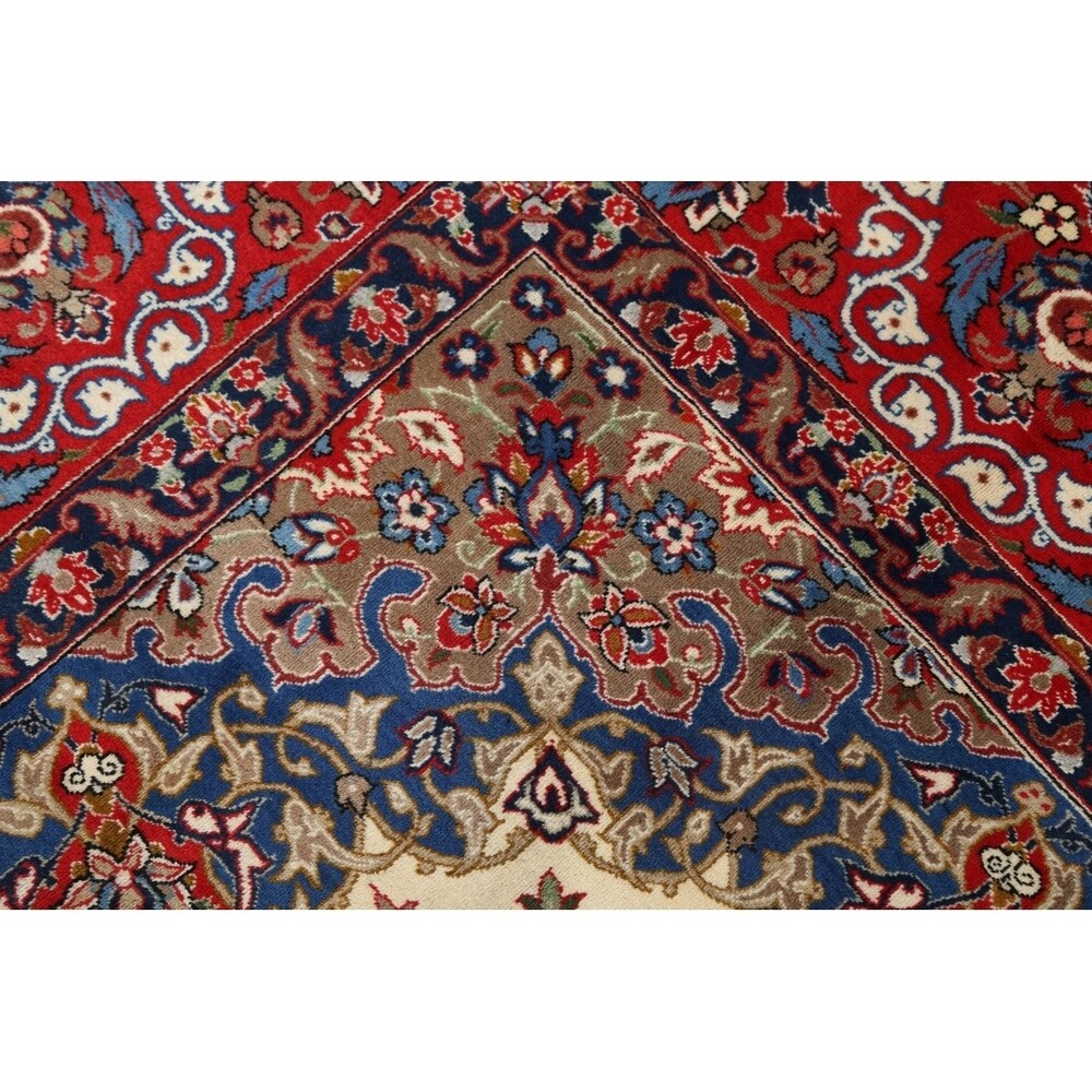 Vintage Traditional Isfahan Medallion Handmade Wool Persian Area Rug - 13'8" x 10'2"