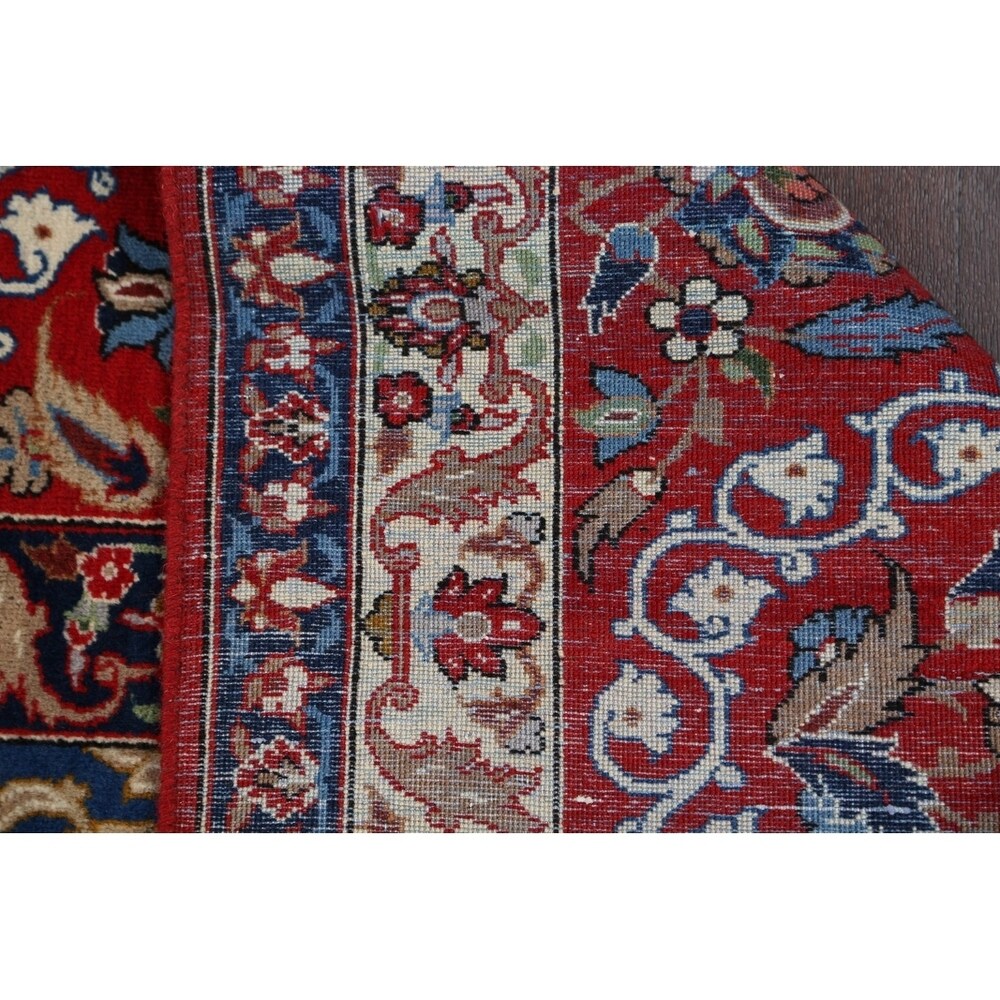 Vintage Traditional Isfahan Medallion Handmade Wool Persian Area Rug - 13'8" x 10'2"