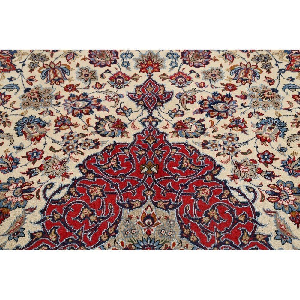 Vintage Traditional Isfahan Medallion Handmade Wool Persian Area Rug - 13'8" x 10'2"