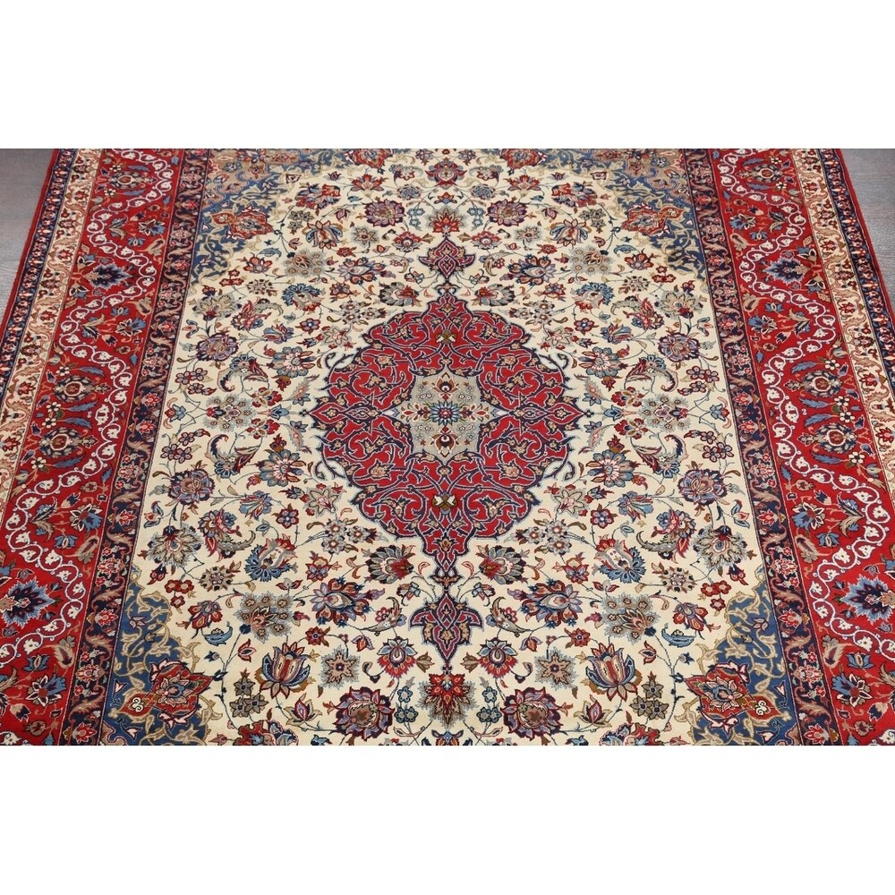 Vintage Traditional Isfahan Medallion Handmade Wool Persian Area Rug - 13'8" x 10'2"