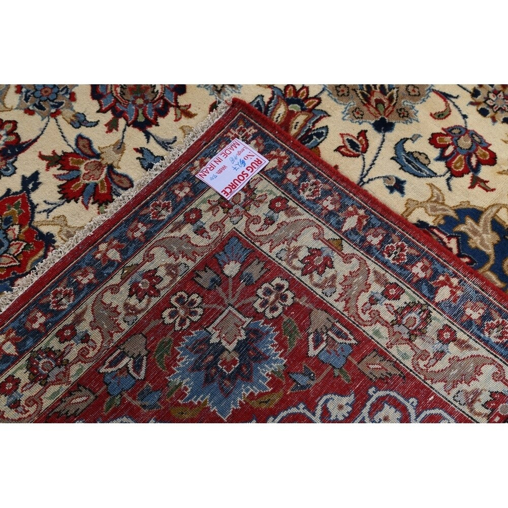 Vintage Traditional Isfahan Medallion Handmade Wool Persian Area Rug - 13'8" x 10'2"