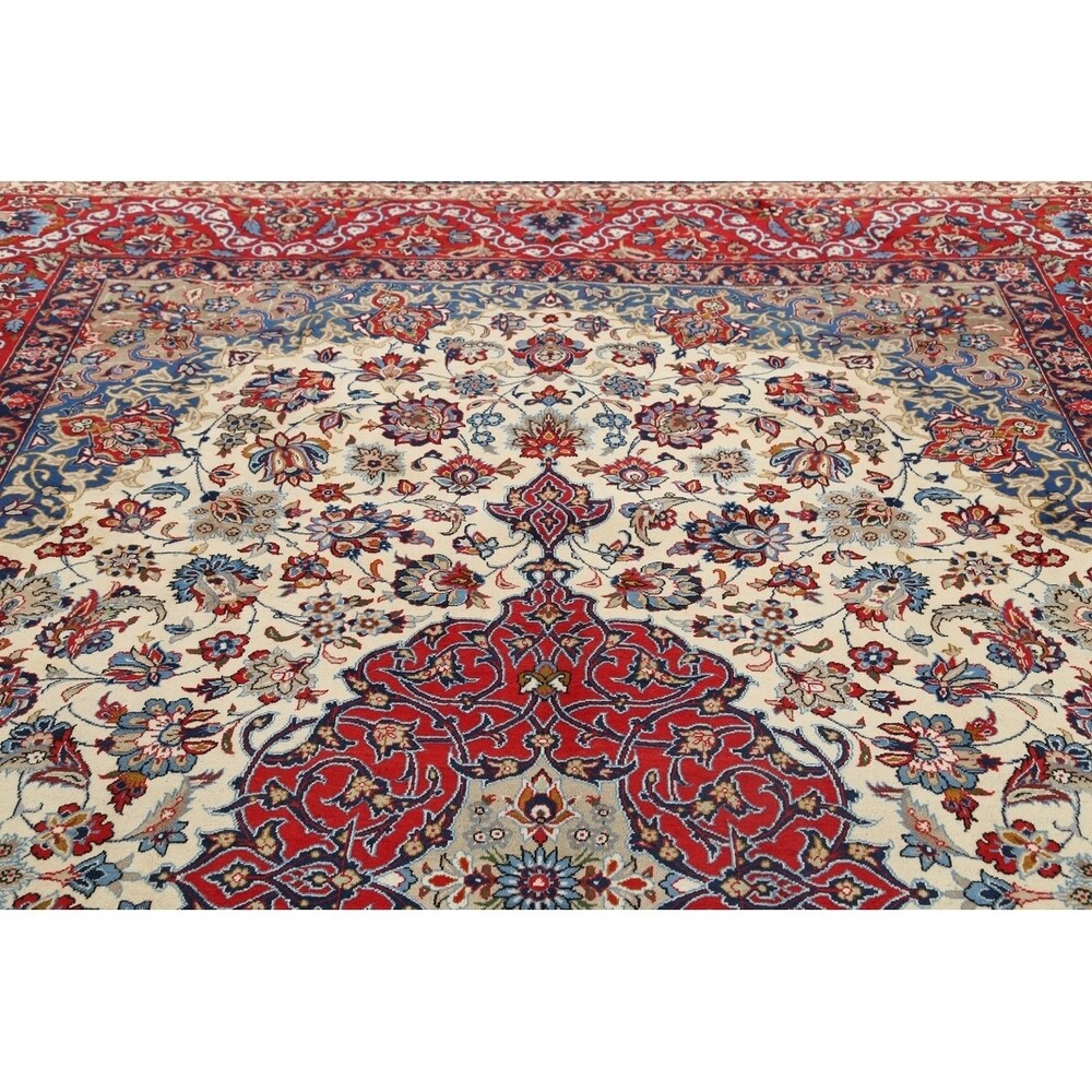 Vintage Traditional Isfahan Medallion Handmade Wool Persian Area Rug - 13'8" x 10'2"