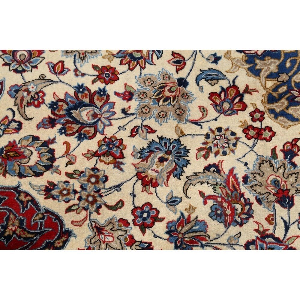 Vintage Traditional Isfahan Medallion Handmade Wool Persian Area Rug - 13'8" x 10'2"