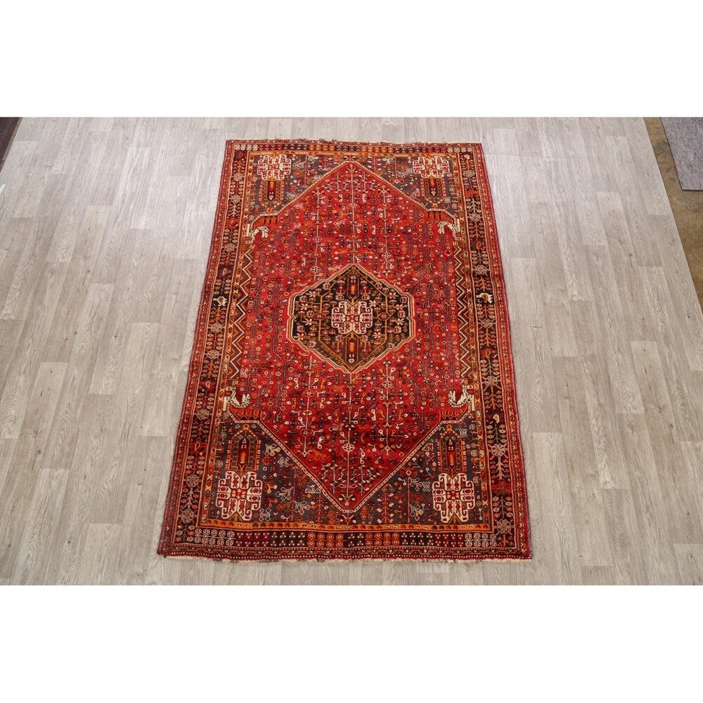 Vintage Tribal Geometric Lori Persian Area Rug Hand-Knotted Carpet - 5'3" x 7'11"