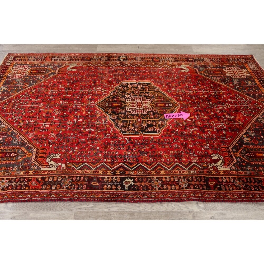 Vintage Tribal Geometric Lori Persian Area Rug Hand-Knotted Carpet - 5'3" x 7'11"