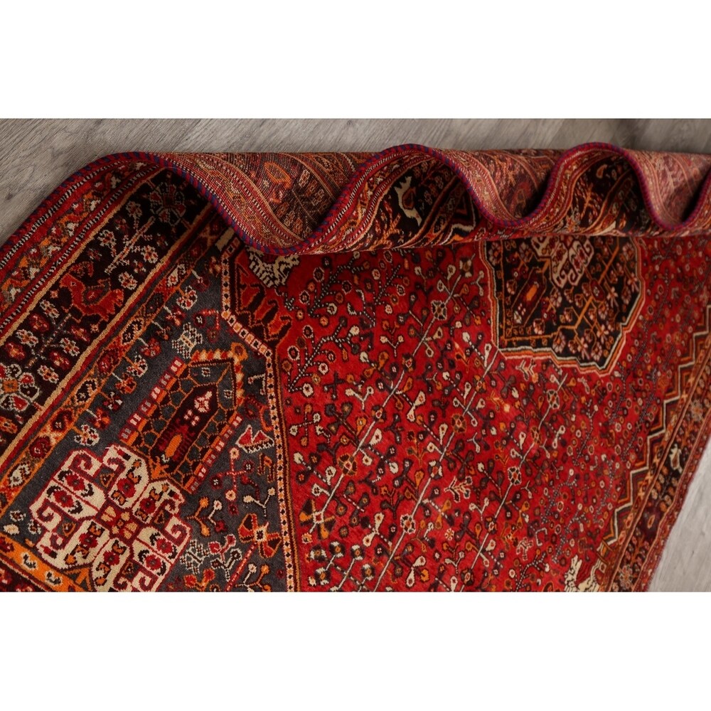 Vintage Tribal Geometric Lori Persian Area Rug Hand-Knotted Carpet - 5'3" x 7'11"