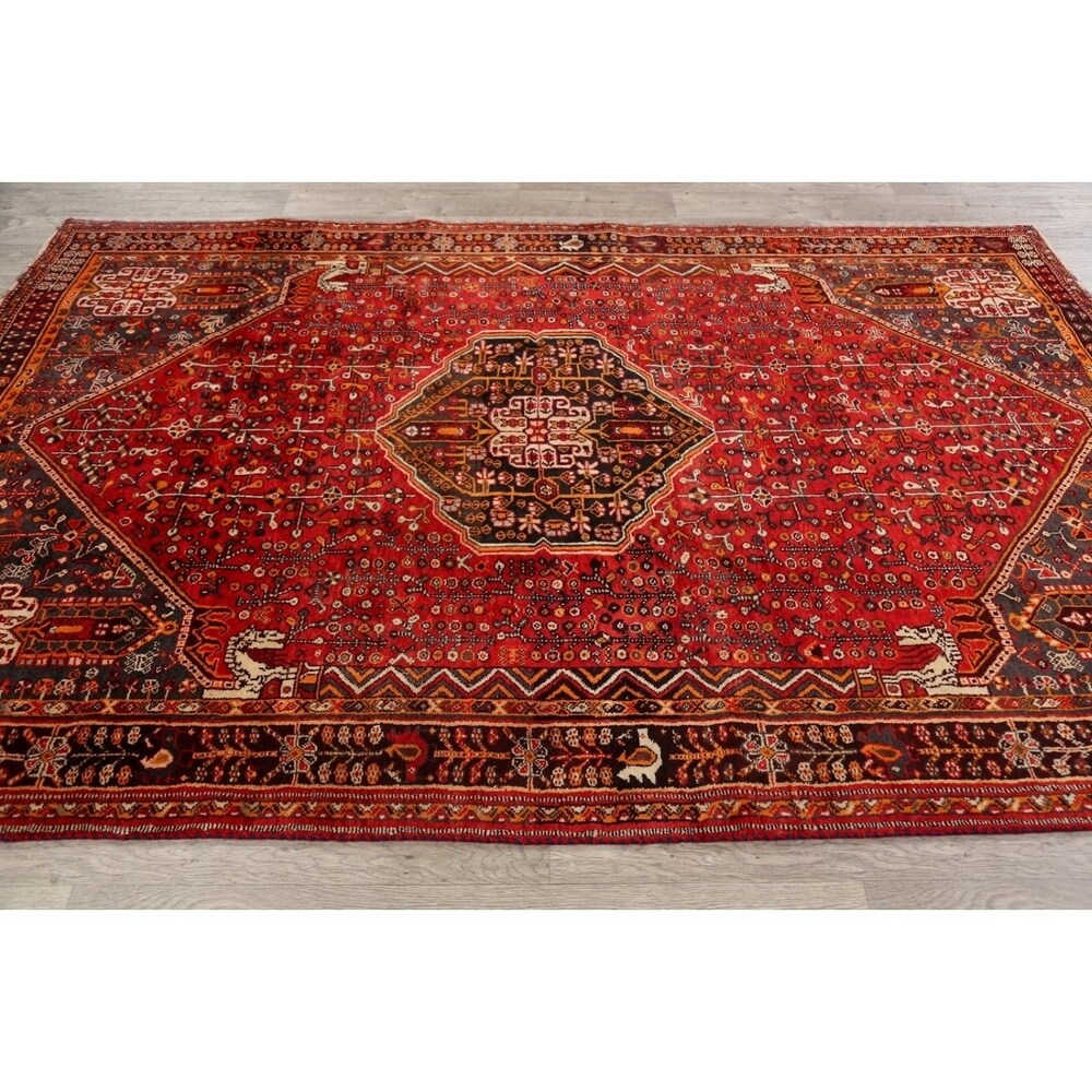Vintage Tribal Geometric Lori Persian Area Rug Hand-Knotted Carpet - 5'3" x 7'11"