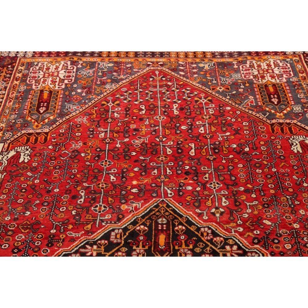 Vintage Tribal Geometric Lori Persian Area Rug Hand-Knotted Carpet - 5'3" x 7'11"
