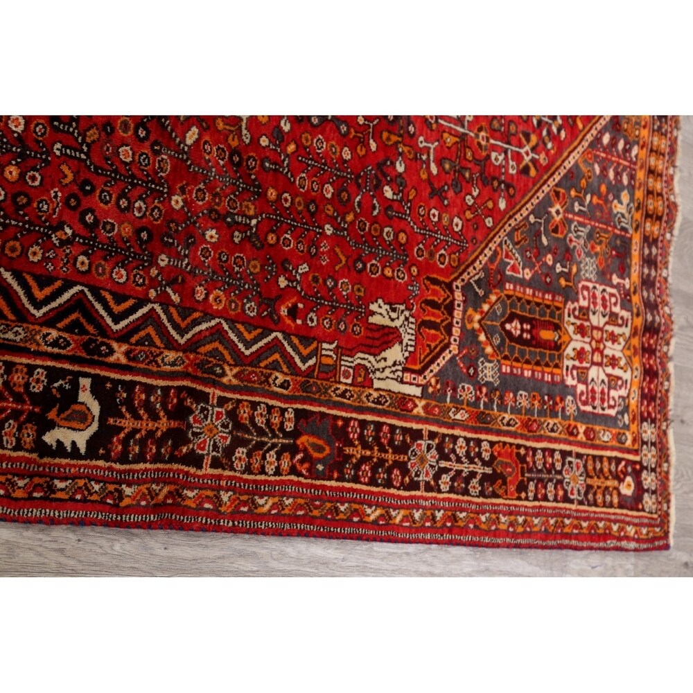 Vintage Tribal Geometric Lori Persian Area Rug Hand-Knotted Carpet - 5'3" x 7'11"