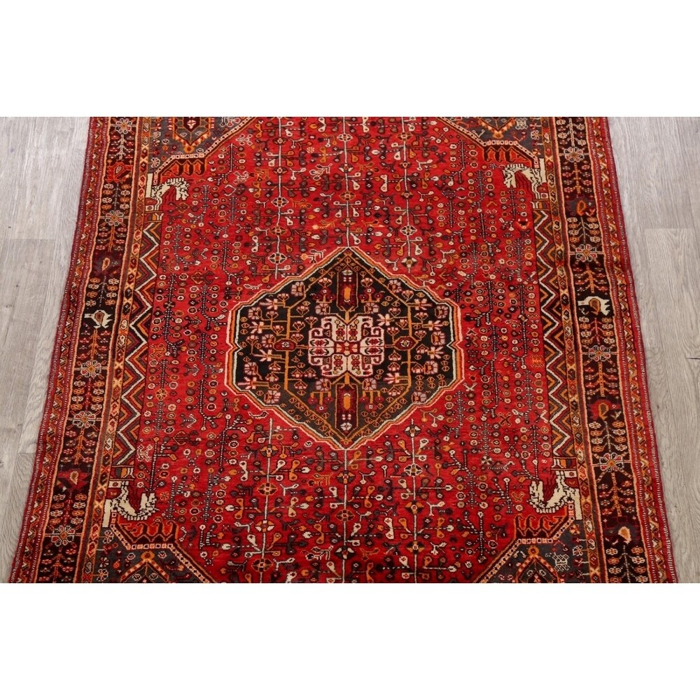 Vintage Tribal Geometric Lori Persian Area Rug Hand-Knotted Carpet - 5'3" x 7'11"
