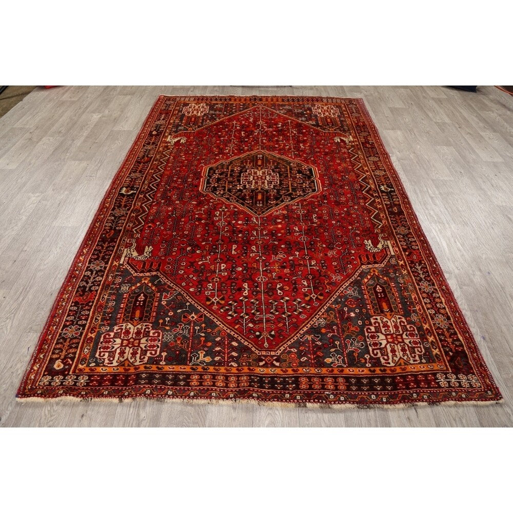 Vintage Tribal Geometric Lori Persian Area Rug Hand-Knotted Carpet - 5'3" x 7'11"