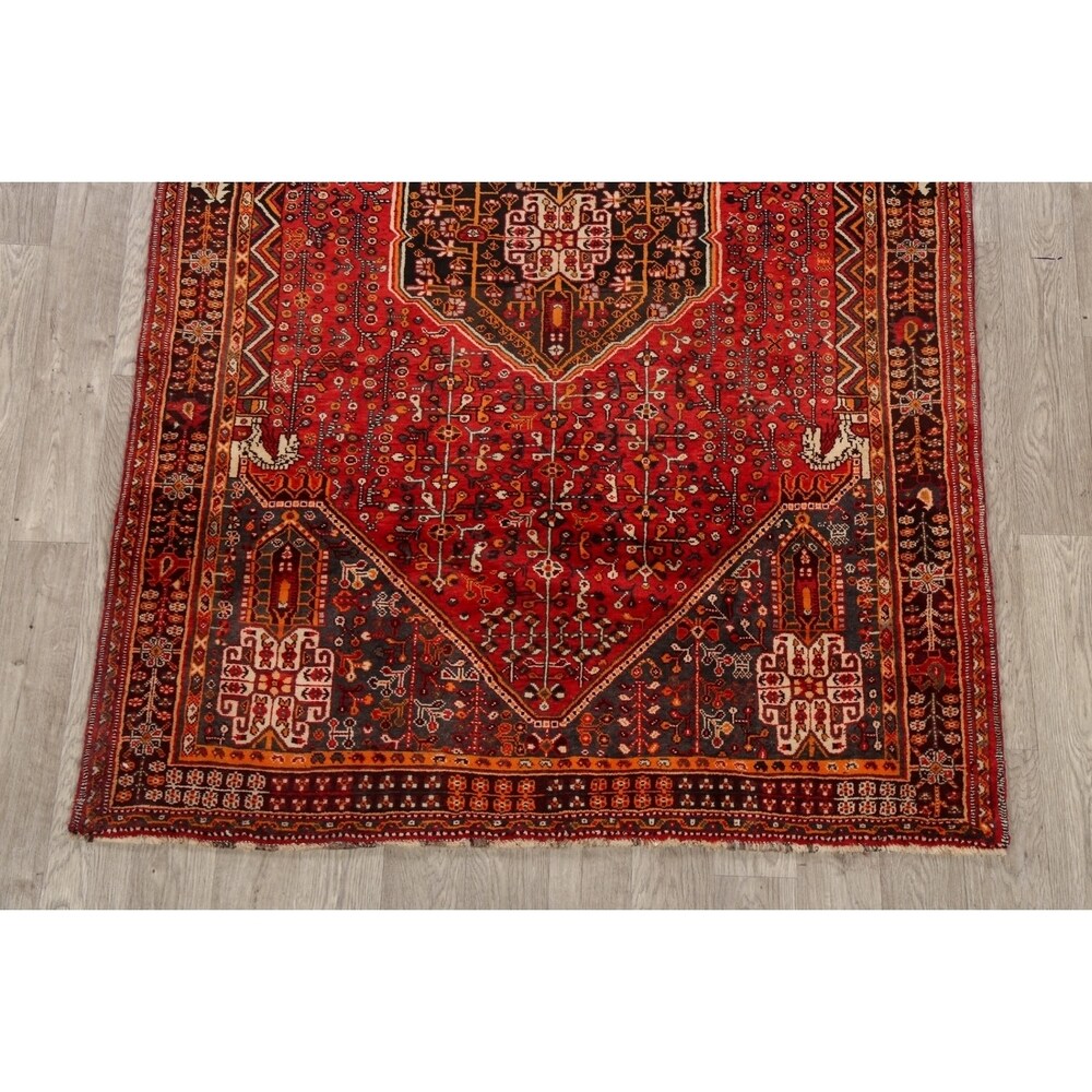 Vintage Tribal Geometric Lori Persian Area Rug Hand-Knotted Carpet - 5'3" x 7'11"
