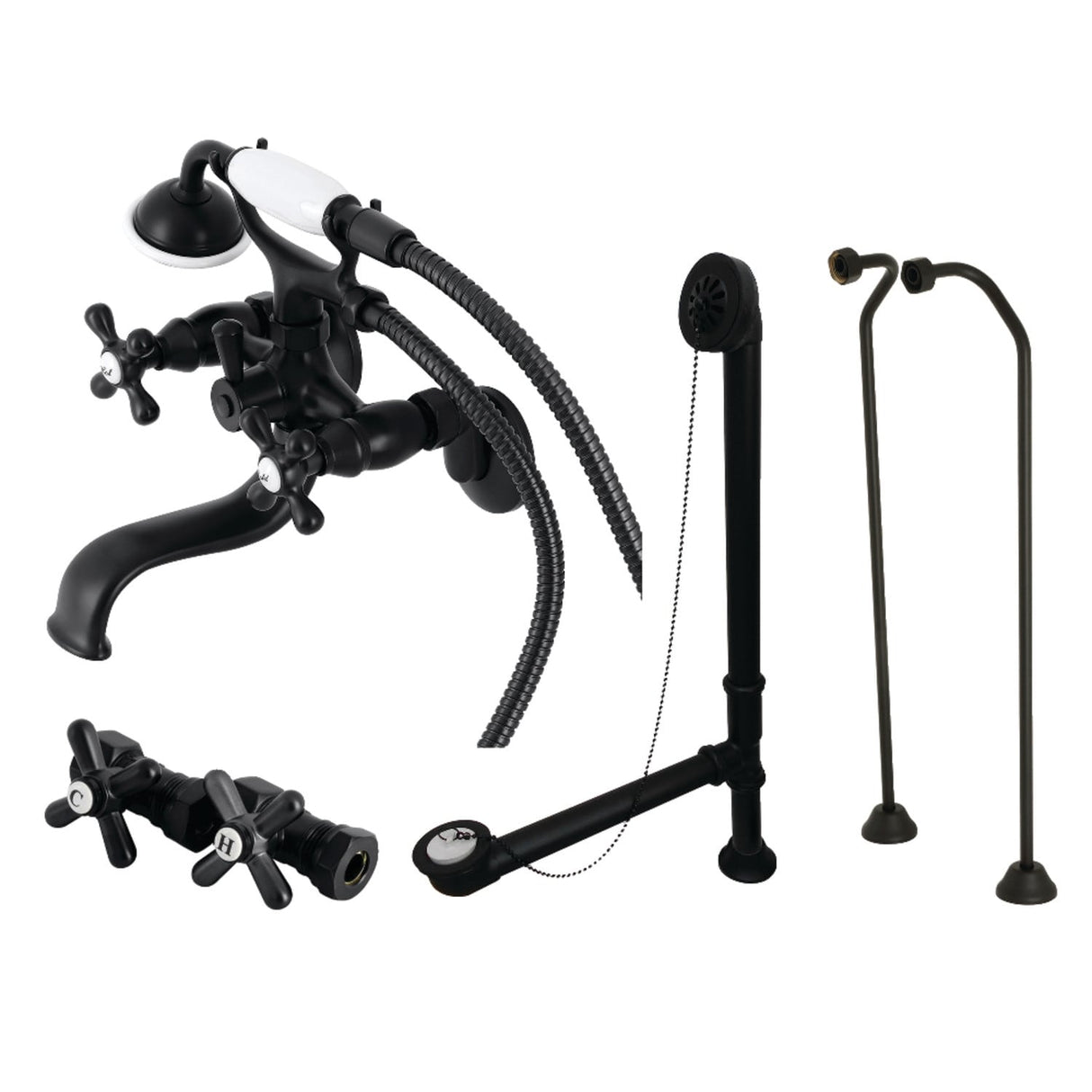 Kingston Brass Vintage Tub Wall Mount Clawfoot Tub Faucet Package with Supply Line