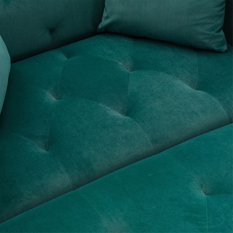 Vintage Tufted Chaise Lounge Velvet Accent Chair Living Room Arm Chairs with Chair & Ottoman Sets and Metal Legs, Green