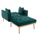 Vintage Tufted Chaise Lounge Velvet Accent Chair Living Room Arm Chairs with Chair & Ottoman Sets and Metal Legs, Green