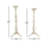 Vintage White Metal Candle Holders with Turned Columns and Tripod Bases Set of 2 12 x 33 12 x 30 - 12 x 12 x 33