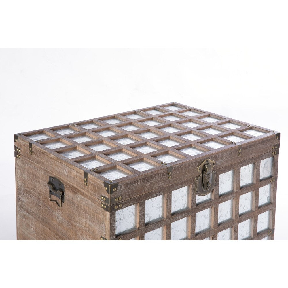 Vintorary Wooden Rectangle Galvanized Metal Lined Storage Trunk, Large