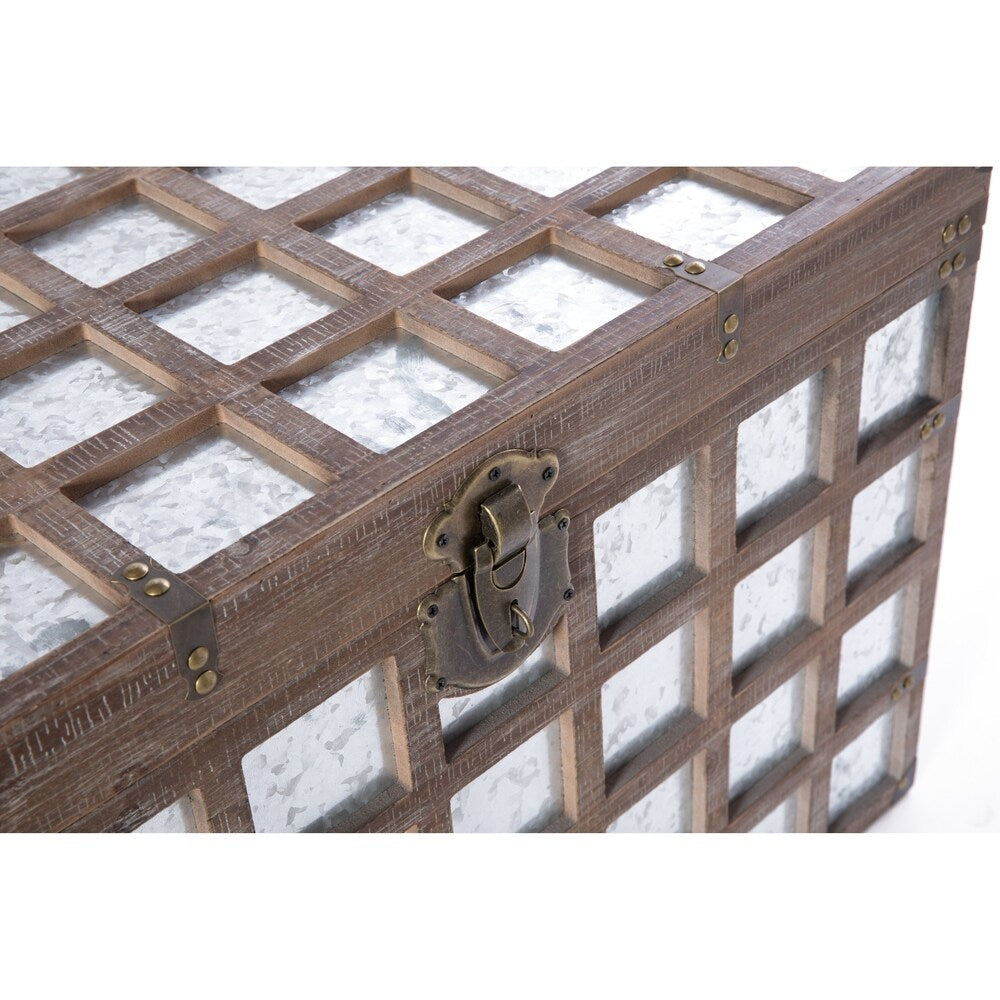 Vintorary Wooden Rectangle Galvanized Metal Lined Storage Trunk, Large
