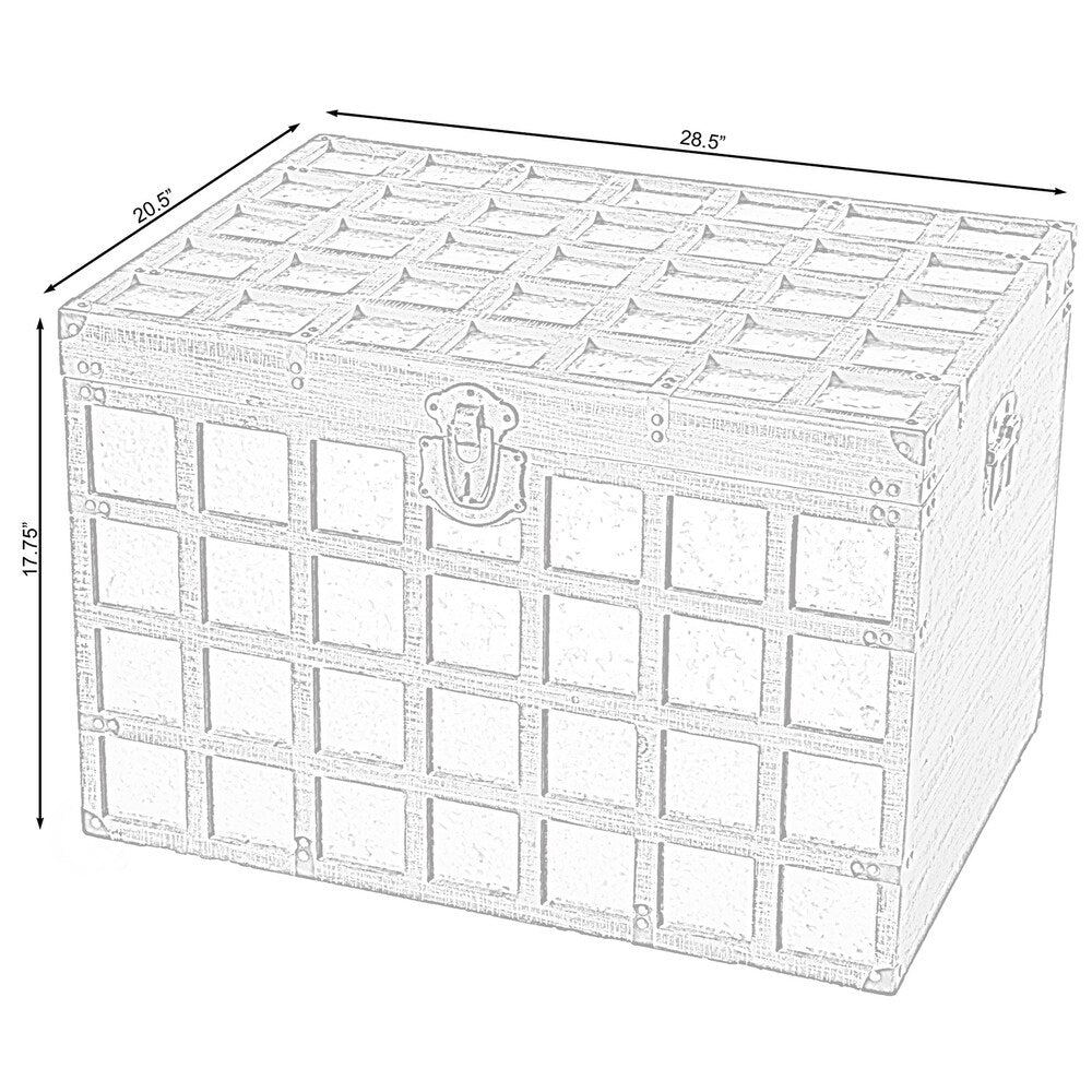 Vintorary Wooden Rectangle Galvanized Metal Lined Storage Trunk, Large