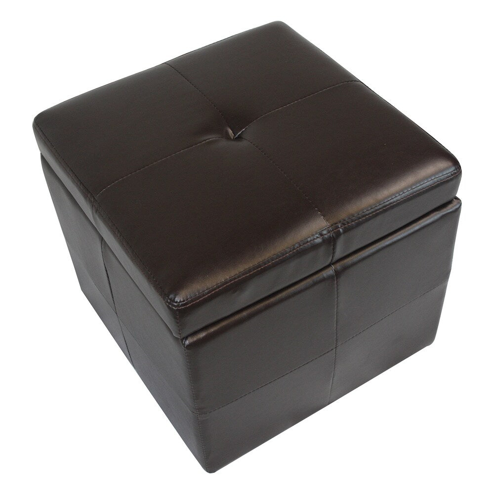 Modern Faux Leather Storage Cube Ottoman