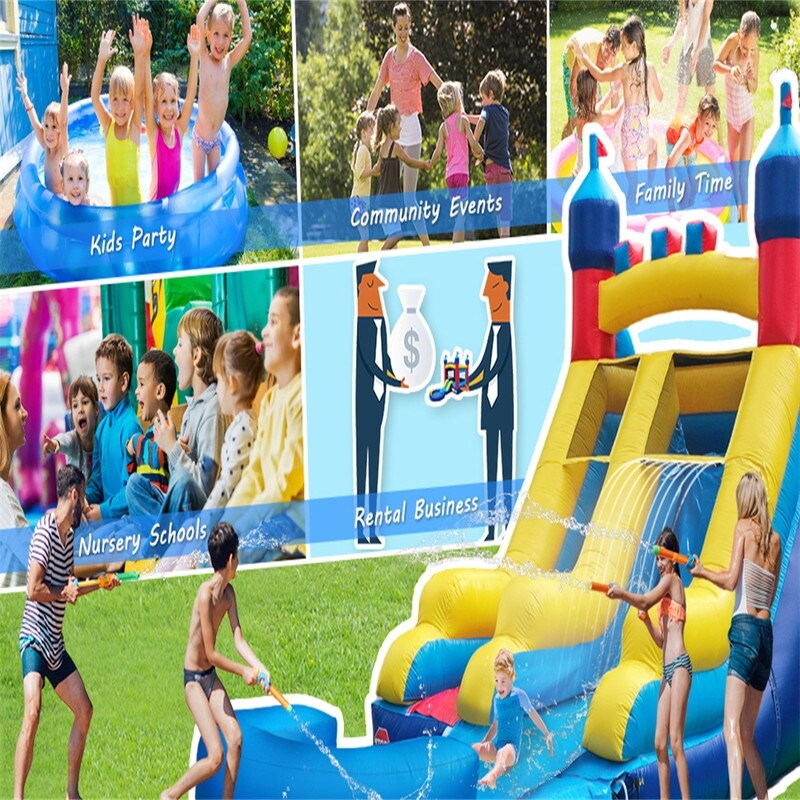 Vinyl Inflatable Bounce House with Long Slide, Climbing Ladder, Large Ball Pool and 1500-Watt Blower - 14x9x23ft