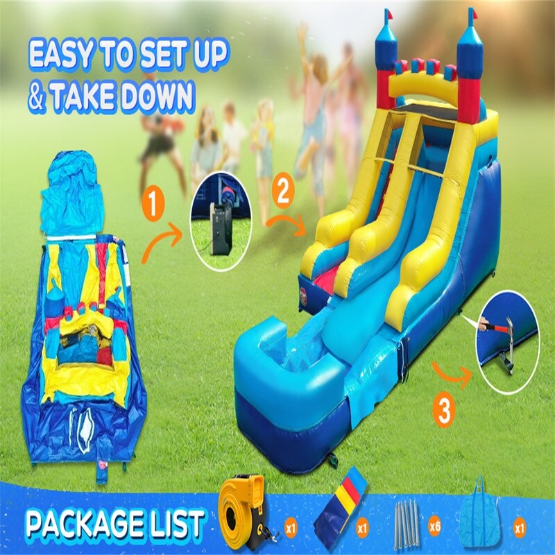 Vinyl Inflatable Bounce House with Long Slide, Climbing Ladder, Large Ball Pool and 1500-Watt Blower - 14x9x23ft