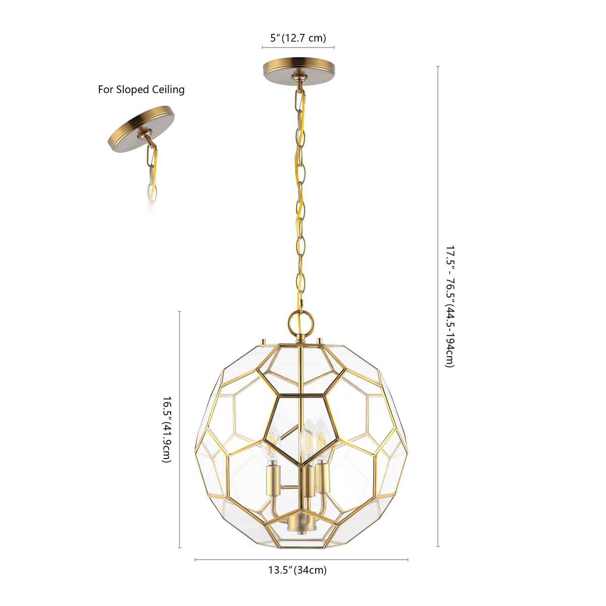 Violet 13.5" 3-Light Modern Bohemian Iron/Glass LED Pendant, Brass Gold/Clear by JONATHAN Y - 3 Light