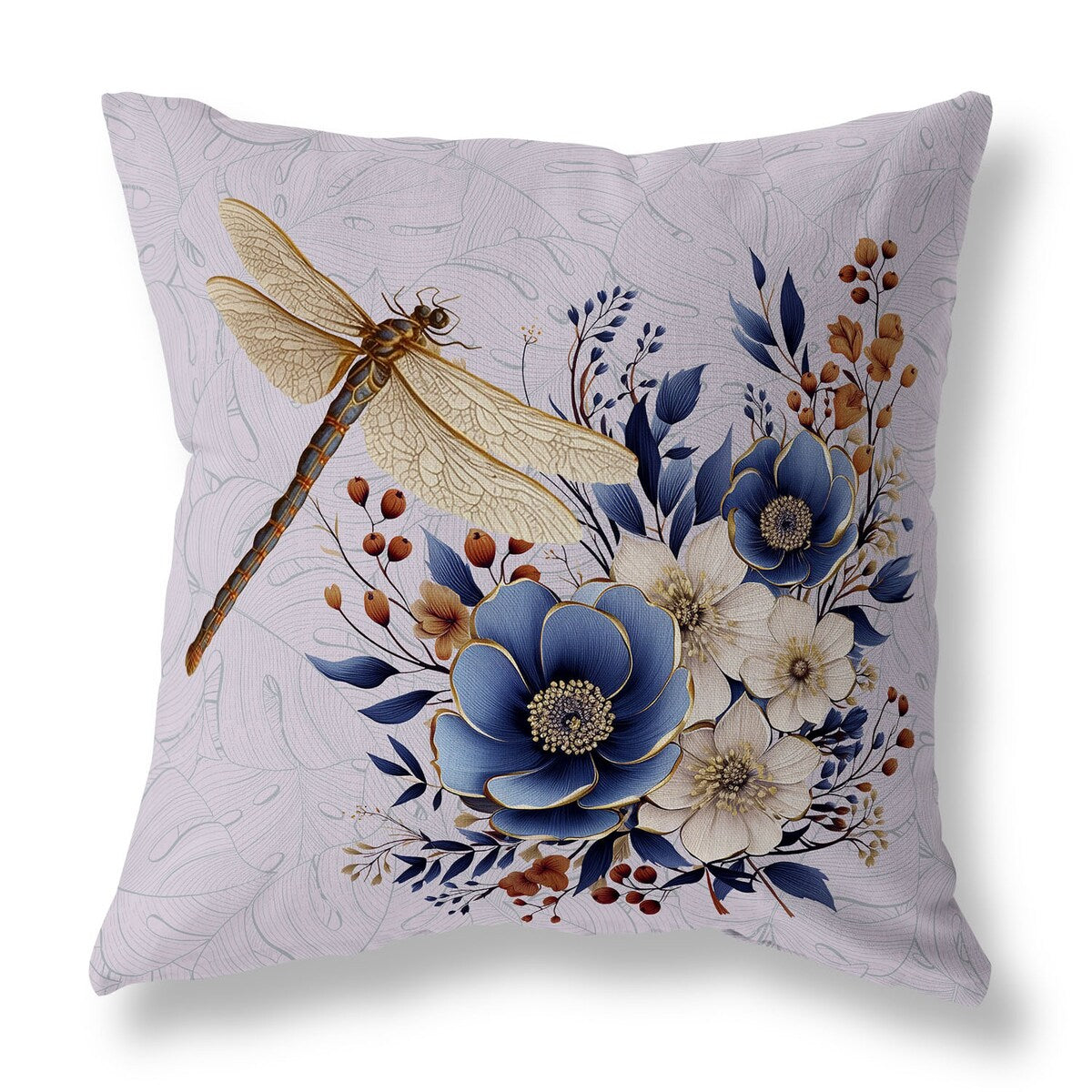 Violet And Blue Dragonfly Haven Indoor/Outdoor Throw Pillow Zipper