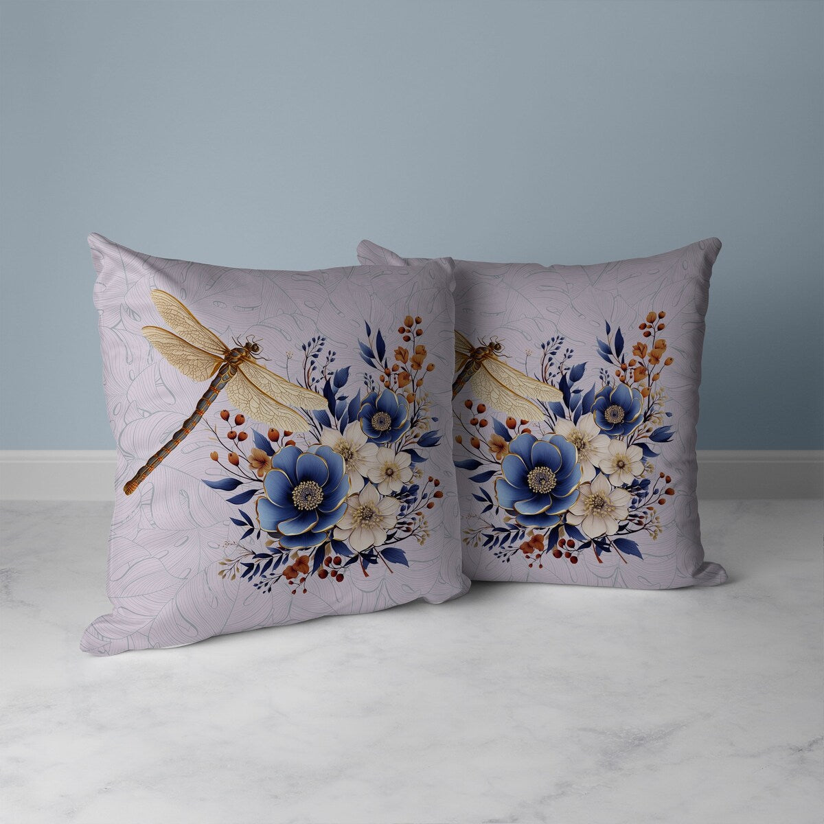 Violet And Blue Dragonfly Haven Indoor/Outdoor Throw Pillow Zipper
