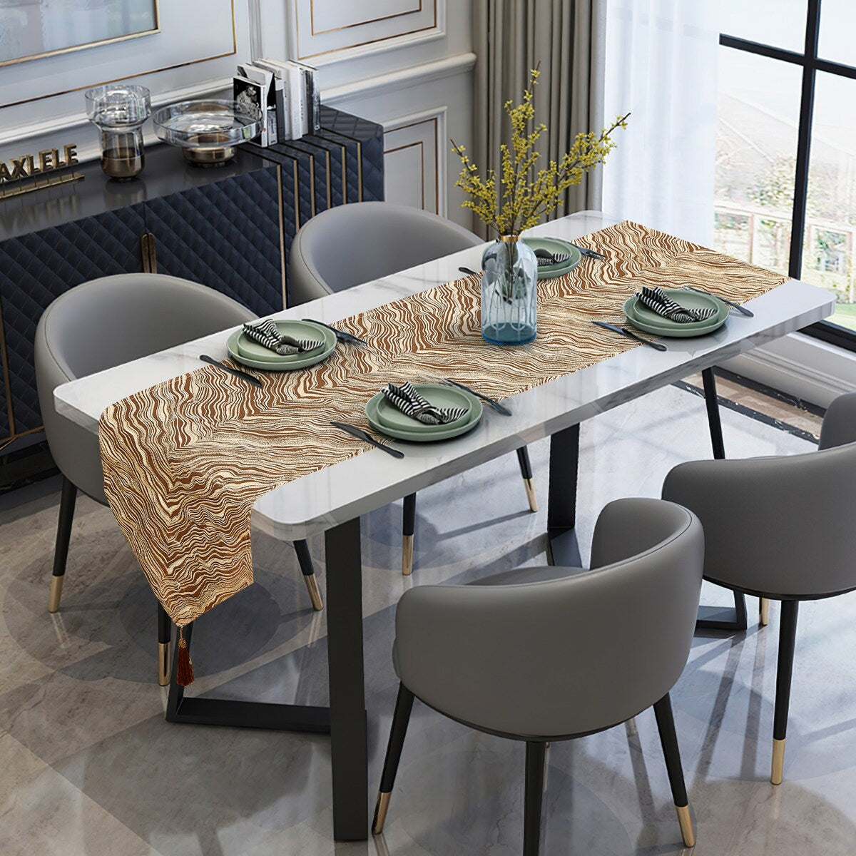 Violet Linen Boutique Zebra Patern Polyester Table Runner