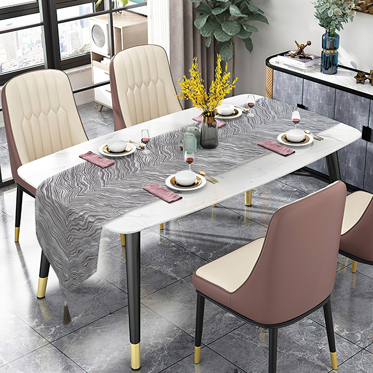 Violet Linen Boutique Zebra Patern Polyester Table Runner