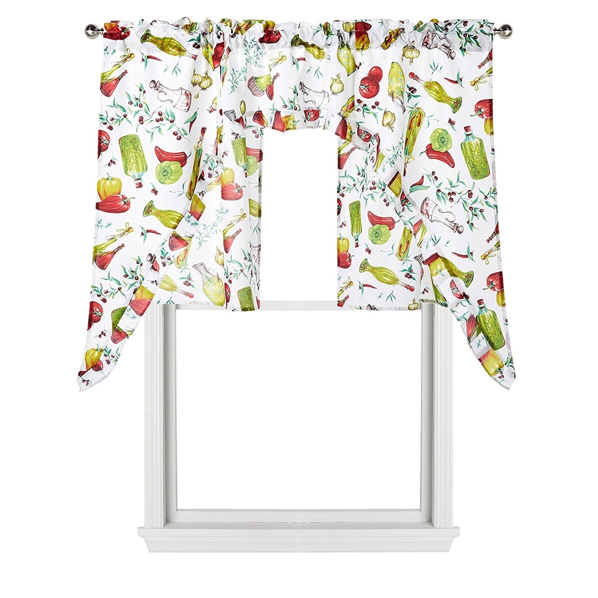 Violet Linen Classic Euro Temptations 3pc Set 60" x 18" Valance, 30" x 36" Tiers, Decorative Window Kitchen Curtain Set