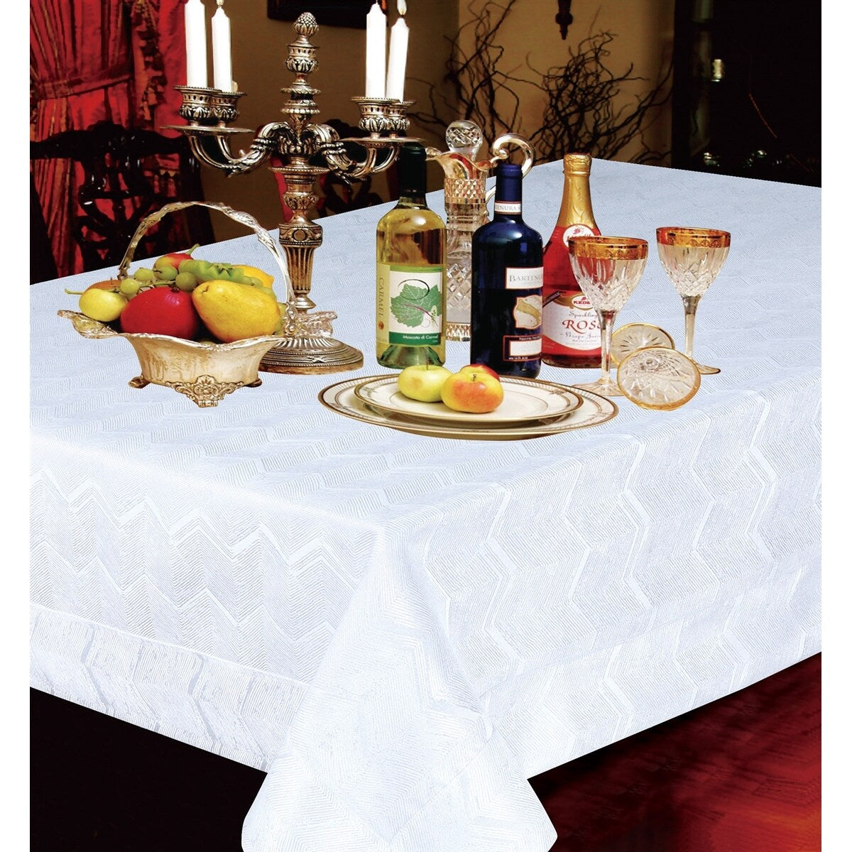 Violet Linen Princess Zig Zag Vertical Stripes Chevron Tablecloth