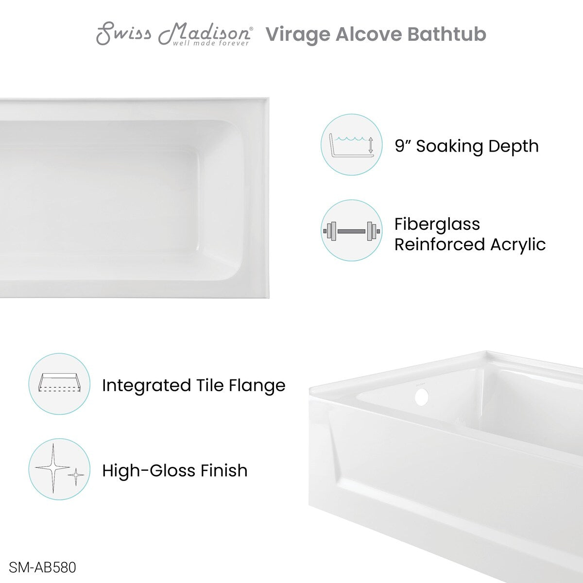 Virage 60" x 30" Alcove Bathtub with Apron