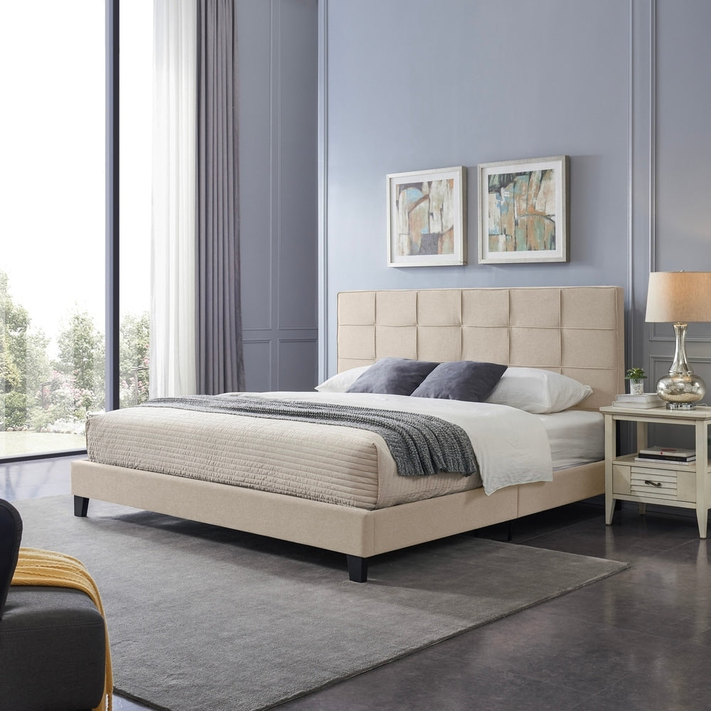 Eveleth Modern Upholstered King Bed Platform by Christopher Knight Home