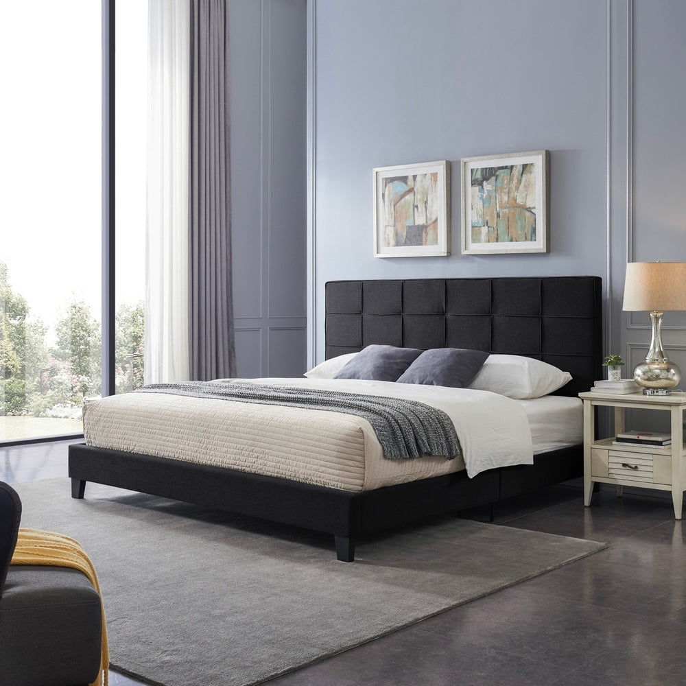 Eveleth Modern Upholstered King Bed Platform by Christopher Knight Home