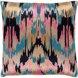 Virgil Hot Pink & Navy Embroidered Ikat Feather Down Throw Pillow (18" x 18")