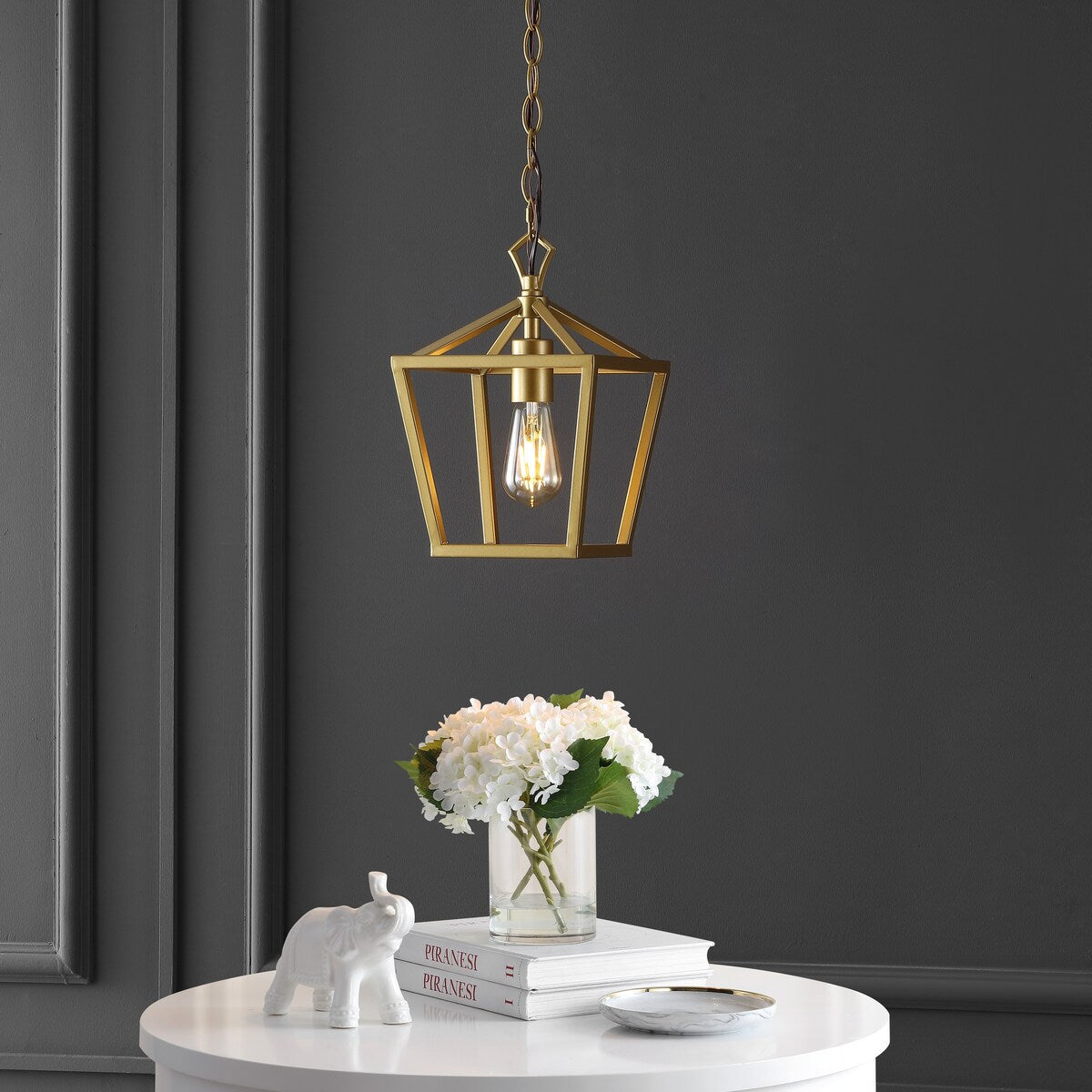 Virginia 8" 1-Light Vintage Farmhouse Iron Chain Pagoda LED Pendant, by JONATHAN Y