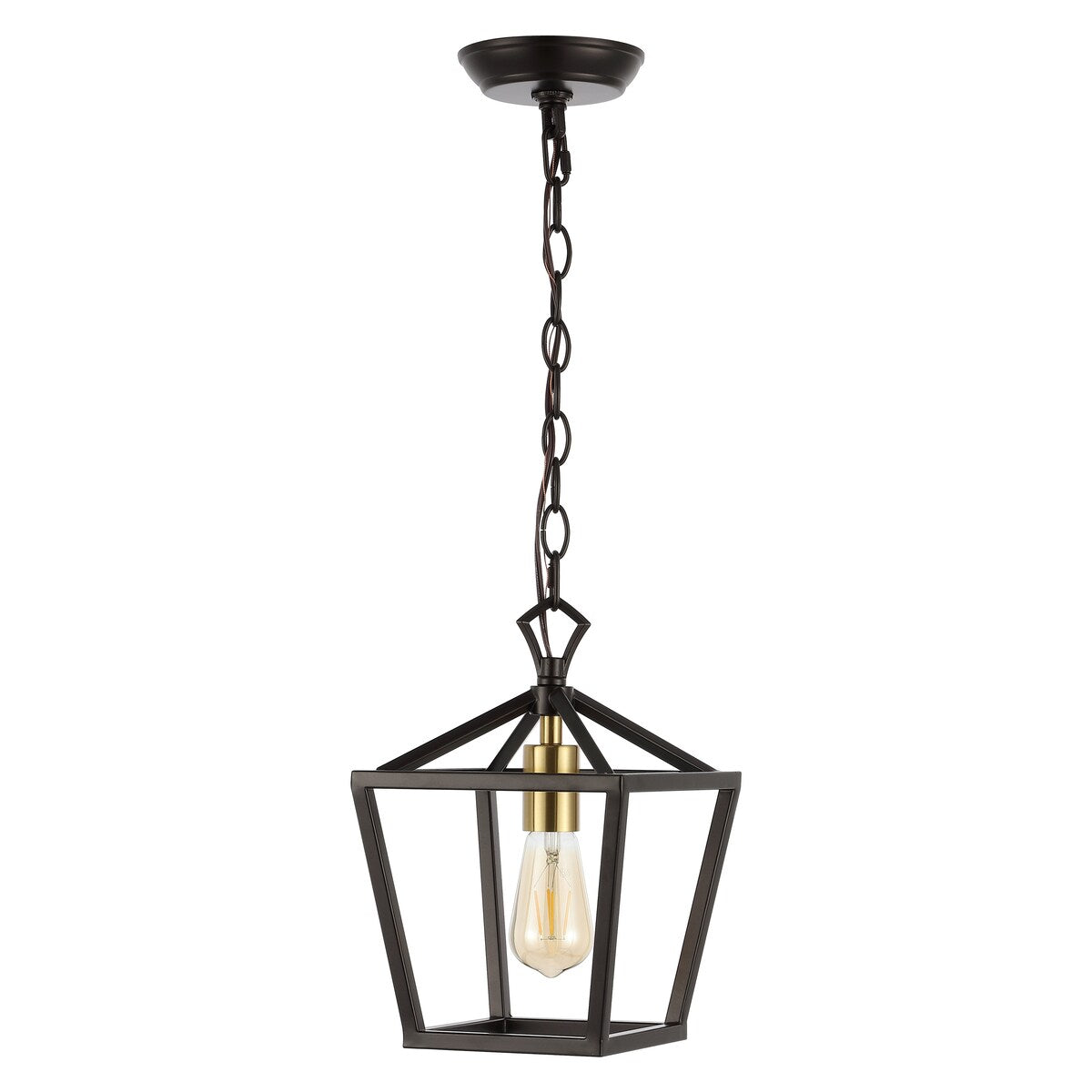 Virginia 8" 1-Light Vintage Farmhouse Iron Chain Pagoda LED Pendant, by JONATHAN Y