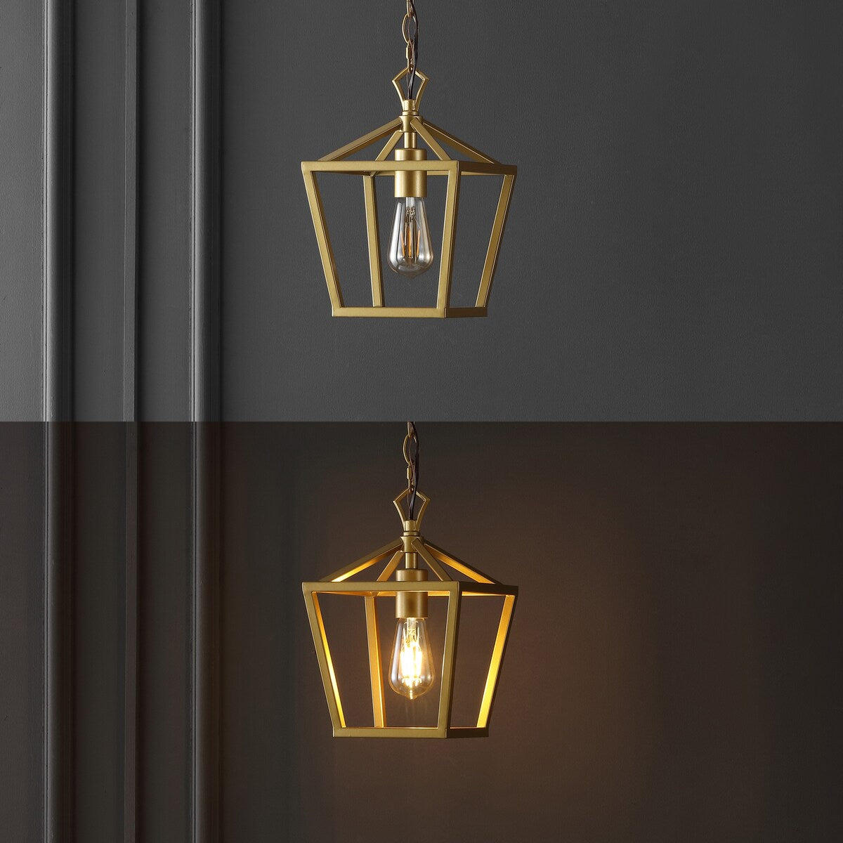 Virginia 8" 1-Light Vintage Farmhouse Iron Chain Pagoda LED Pendant, by JONATHAN Y