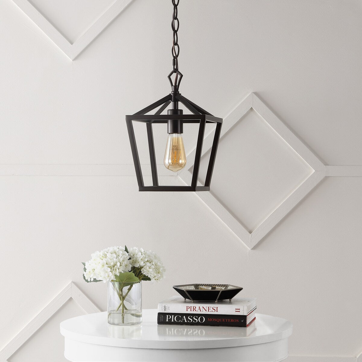 Virginia 8" 1-Light Vintage Farmhouse Iron Chain Pagoda LED Pendant, by JONATHAN Y