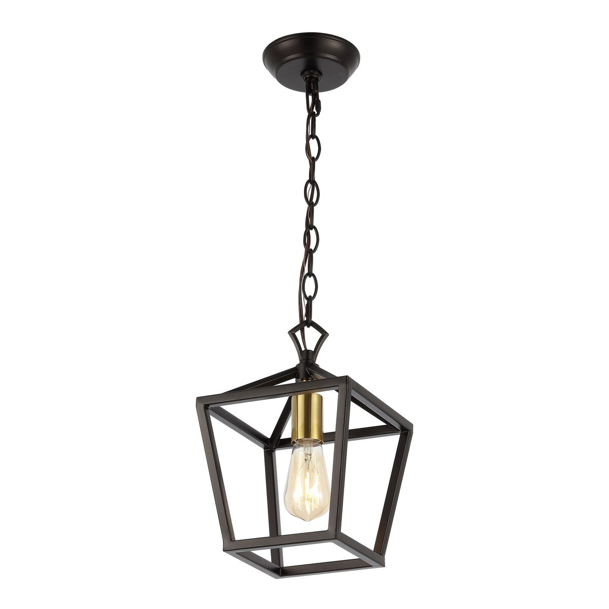 Virginia 8" 1-Light Vintage Farmhouse Iron Chain Pagoda LED Pendant, by JONATHAN Y