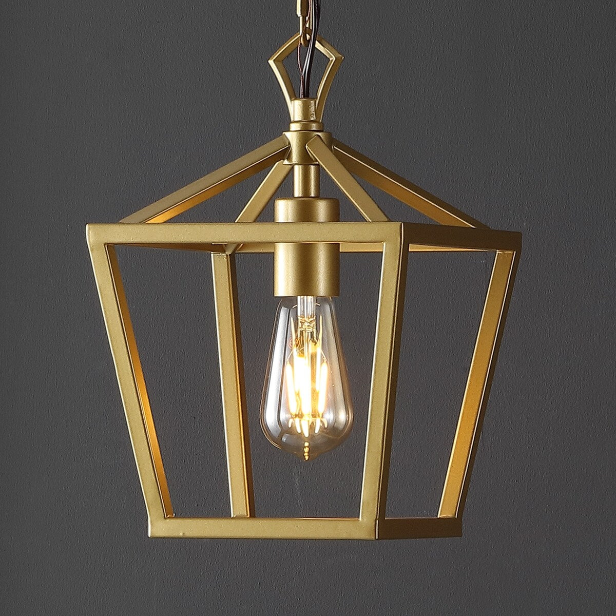 Virginia 8" 1-Light Vintage Farmhouse Iron Chain Pagoda LED Pendant, by JONATHAN Y