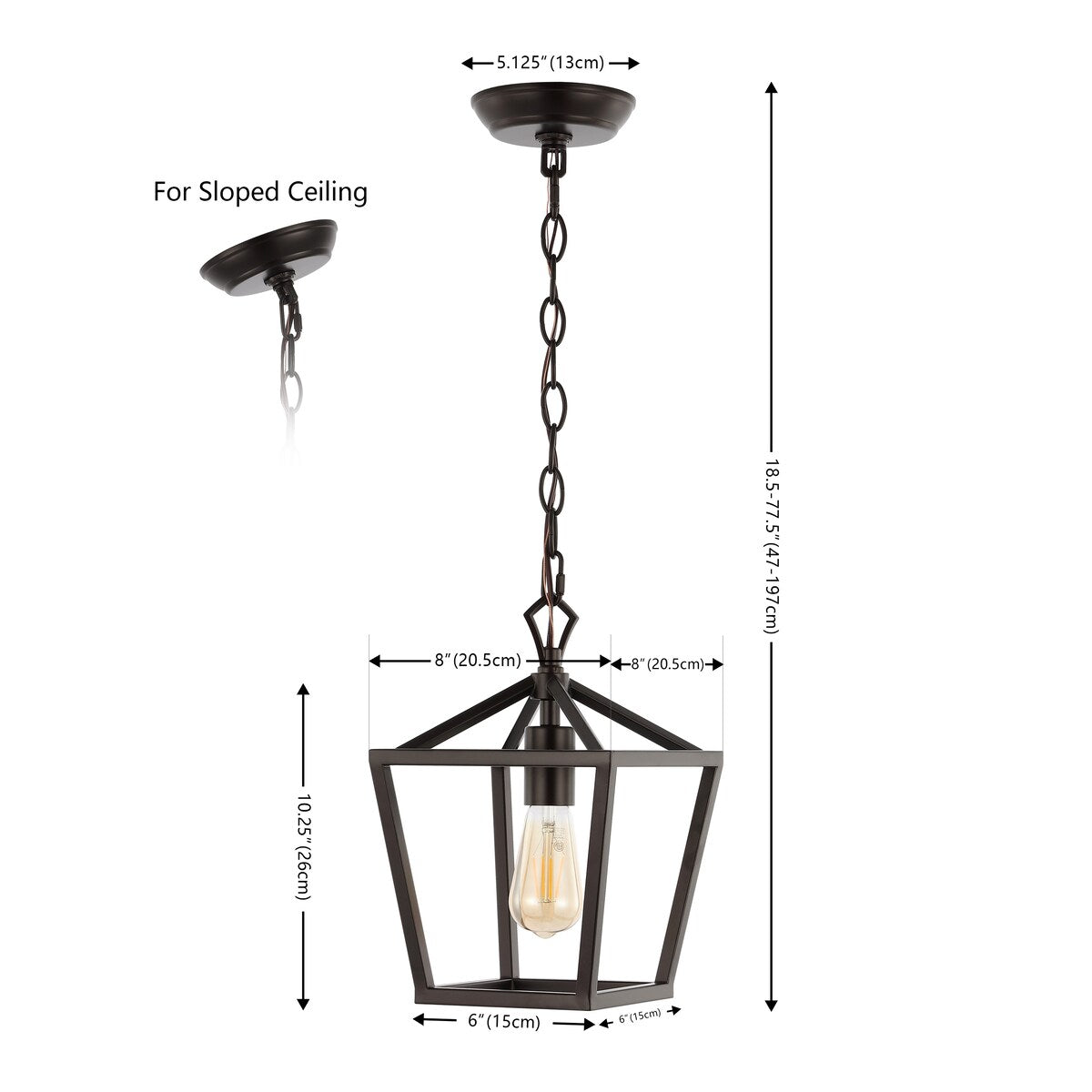 Virginia 8" 1-Light Vintage Farmhouse Iron Chain Pagoda LED Pendant, by JONATHAN Y